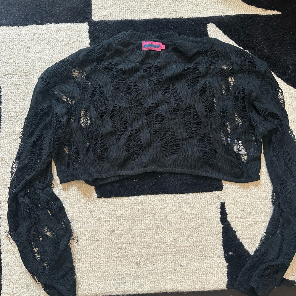 Black Cropped Knit Top